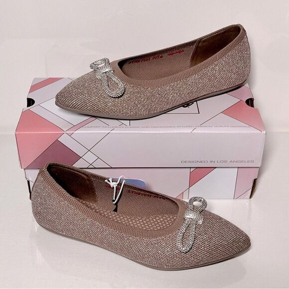 Skechers Cleo Point Glitzy Haze Recycled Vegan Sparkle Knit Bow Flats - Picture 1 of 7
